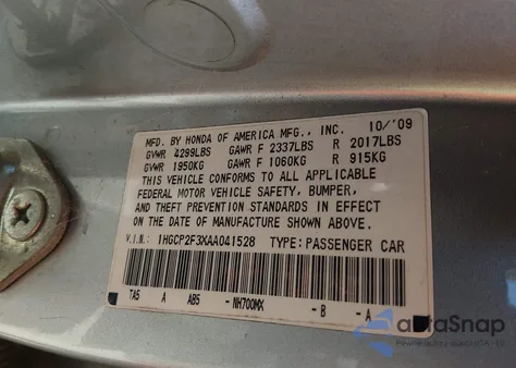 2010 Honda Accord 2.4 Lx from USA, damaged, VIN 1HGCP2F3XAA041528